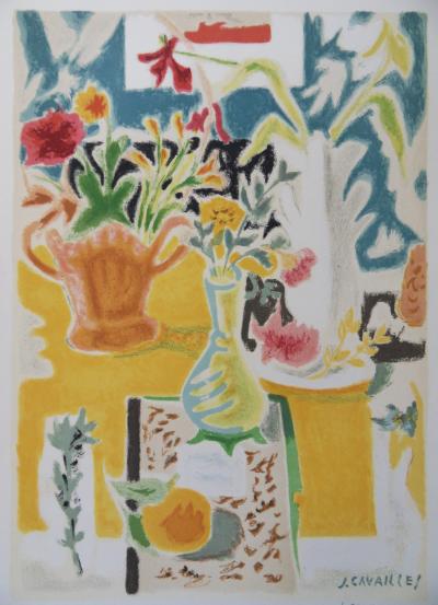 Jules CAVAILLES - La table fleurie, Lithographie originale signée 2
