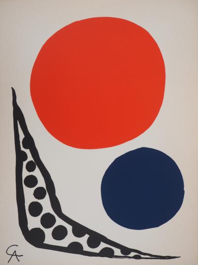 Alexander CALDER : Composition au ballon rouget et bleu, Lithographie originale signée 2