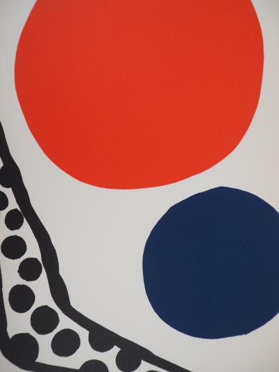 Alexander CALDER : Composition au ballon rouget et bleu, Lithographie originale signée 2