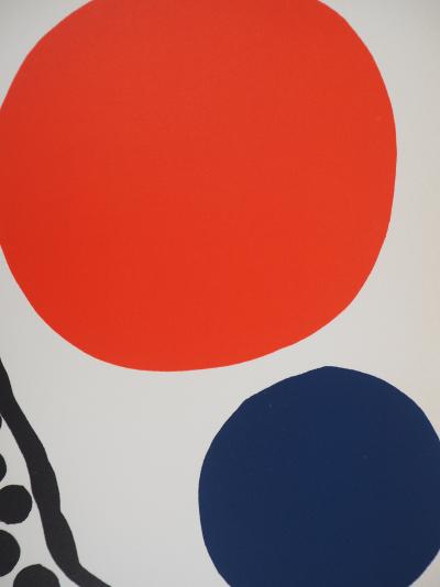 Alexander CALDER : Composition au ballon rouget et bleu, Lithographie originale signée 2