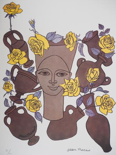 Jean MARAIS : Femme, fleurs et poteries - Lithographie Signée 2