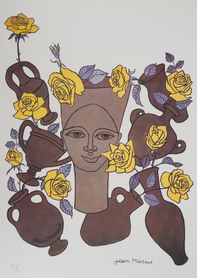 Jean MARAIS : Femme, fleurs et poteries - Lithographie Signée 2