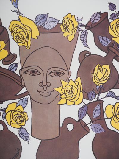 Jean MARAIS : Femme, fleurs et poteries - Lithographie Signée 2