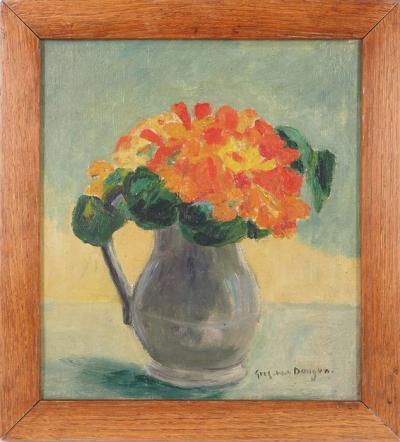 Guus VAN DONGEN : Bouquet de gerberas -  Huile sur panneau Signée 2