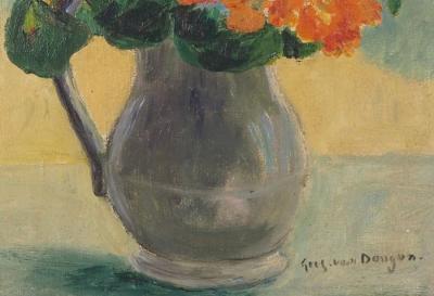 Guus VAN DONGEN : Bouquet de gerberas -  Huile sur panneau Signée 2