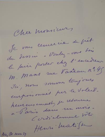 Henri MATISSE : Lettre autographe signée - 1934 2