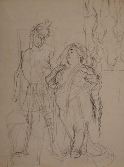 Frantisek KUPKA : Femme élégante et garde - Dessin original, c. 1906 2