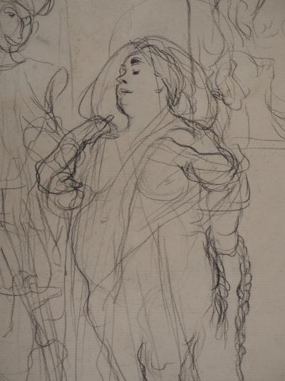 Frantisek KUPKA : Femme élégante et garde - Dessin original, c. 1906 2