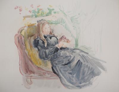 Berthe MORISOT (d’après) : Jeune femme sur un sofa - Lithographie, Signée 1946 2