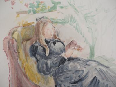 Berthe MORISOT (d’après) : Jeune femme sur un sofa - Lithographie, Signée 1946 2