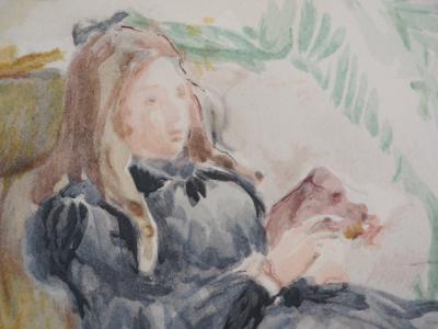 Berthe MORISOT (d’après) : Jeune femme sur un sofa - Lithographie, Signée 1946 2