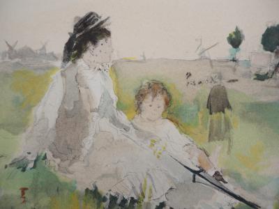 Berthe MORISOT (d’après) : Mère et fille au parc, 1946 - Lithographie signée 2