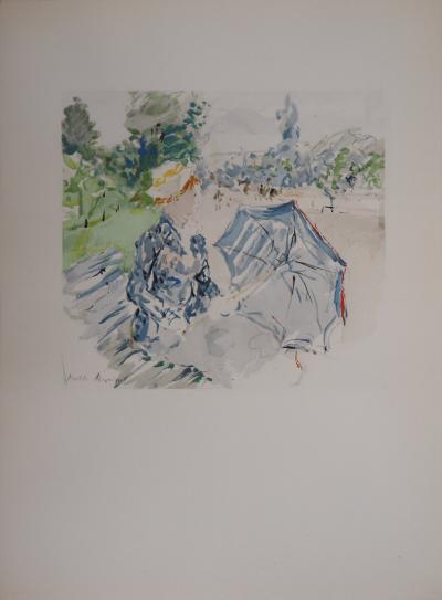 Berthe MORISOT (d’après) : Jeune femme au Bois de Boulogne - Lithographie, Signée 1946 2