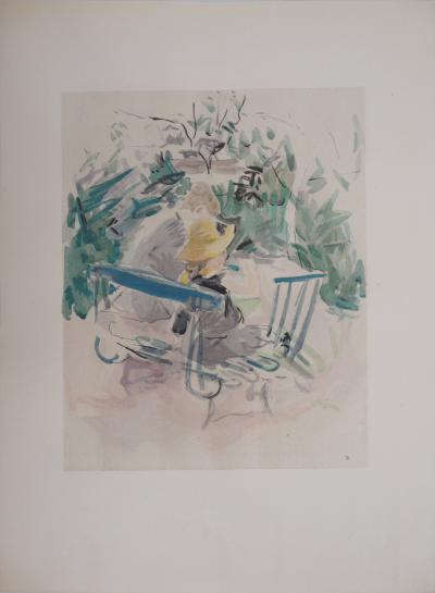Berthe MORISOT (d’après) : Sur un banc - Lithographie, Signée 1946 2