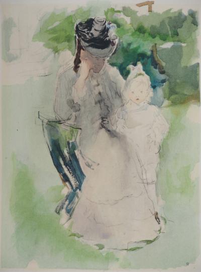 Berthe MORISOT (d’après) : Mère et petite fille - Lithographie, Signée 1946 2
