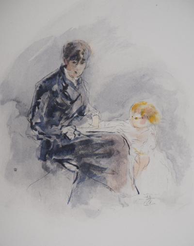 Berthe MORISOT (d'après) : Autoportrait avec sa fille - Lithographie, Signée 1946 2