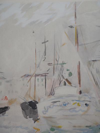 Berthe MORISOT (d’après) : Voiliers à Saint Tropez - Lithographie, Signée 1946 2