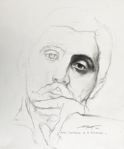 Ernest PIGNON-ERNEST - Portrait de Marcel Proust, 2011, Dessin original à la pierre noire signé 2