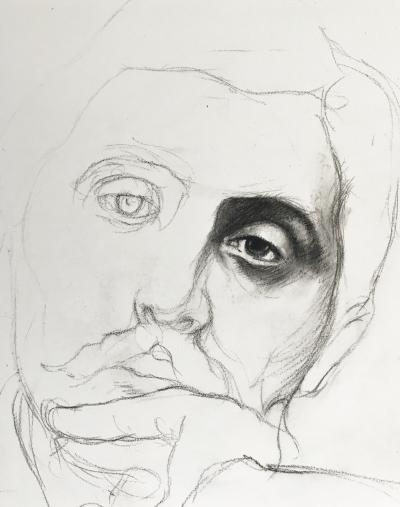 Ernest PIGNON-ERNEST - Portrait de Marcel Proust, 2011, Dessin original à la pierre noire signé 2