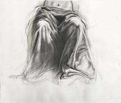 Ernest PIGNON-ERNEST - Etude pour la porte de Déméter, Naples, 1990, Dessin à la pierre noire signé 2
