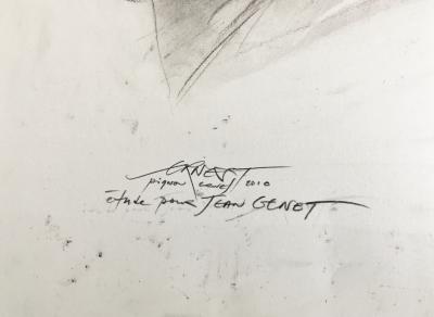 Ernest PIGNON-ERNEST - Portrait de Jean Genet, 2010, Dessin original à la pierre noire signé 2