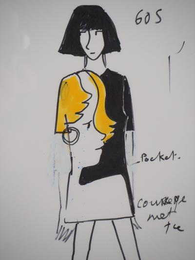 Jean-Charles de CASTELBAJAC - Robe trompe l’oeil - Dessin original, Signé 2