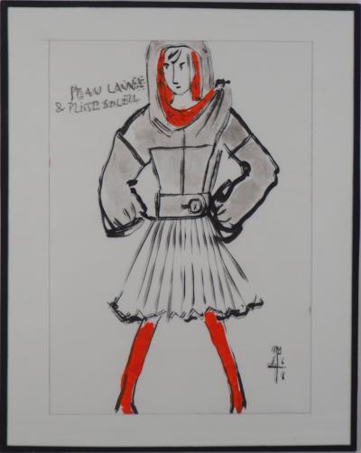 Jean-Charles de CASTELBAJAC - Etude de manteau - Aquarelle originale, Signée 2