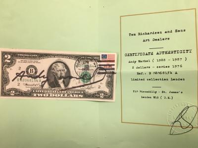 Andy Warhol - Two Dollars Bill, 1976, Billet signé 2