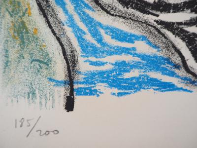 Gustave SINGIER : Paysage abstrait au soleil rouge - Lithographie originale Signée 2
