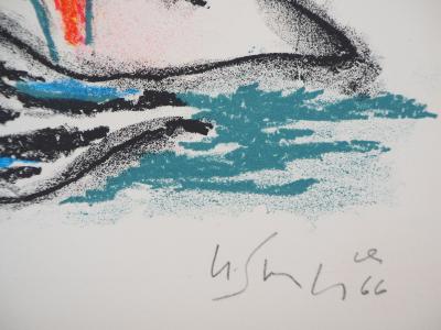 Gustave SINGIER : Paysage abstrait au soleil rouge - Lithographie originale Signée 2
