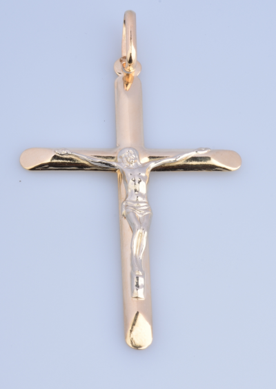 Pendentif Croix de Jesus Christ en or bicolore 18 carats. 2