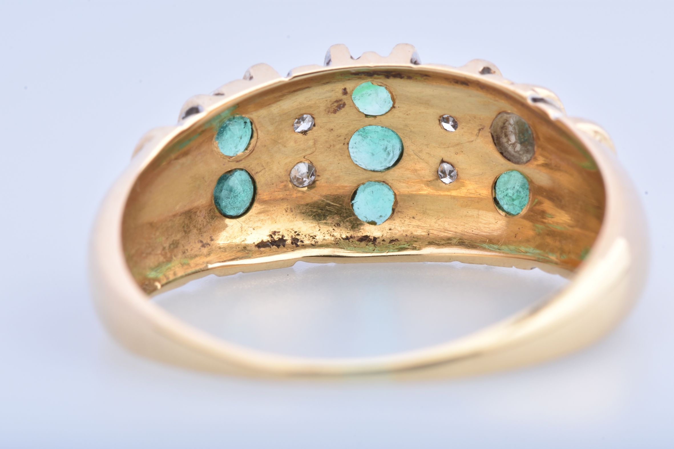 Bague En Or Jaune 18 Carats Avec émeraudes Et Diamants – Taille 57 – Occasion, Bon état