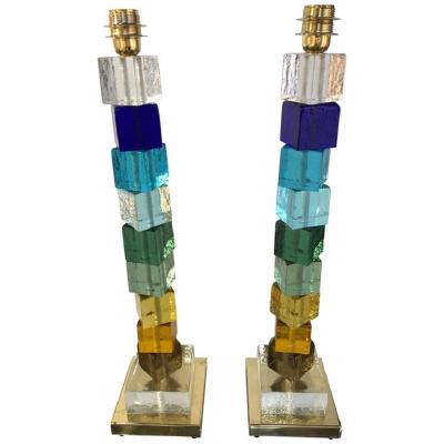 Paire de lampes de table en verre de Murano, 1990 2