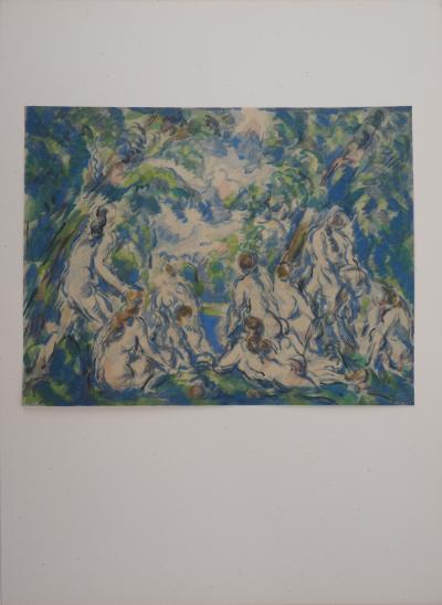 Paul CEZANNE (d’après) : Baigneurs et le lac en forêt - Lithographie, 1947 2
