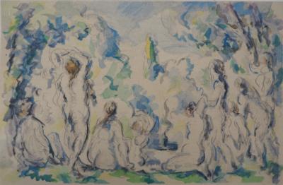 Paul CEZANNE (d’après) : Baigneurs dans un paysage - Lithographie, 1947 2