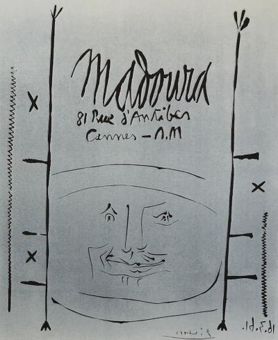 Pablo PICASSO : Visage sur fond bleu pour Madoura - Linogravure originale signée au crayon 2