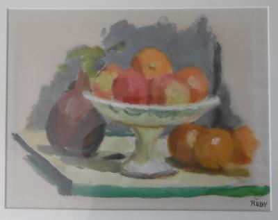 René RUBY - Nature Morte Aux Fruits, Gouache signée 2