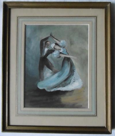 Jean TOTH - Danseurs de flamenco robe bleu, Aquarelle et Gouache signée 2