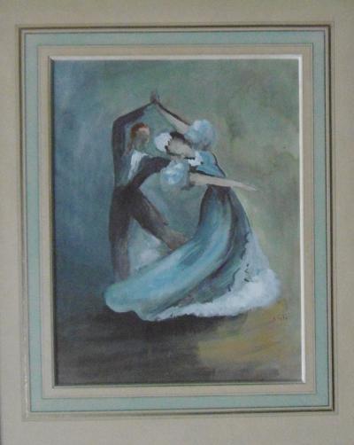 Jean TOTH - Danseurs de flamenco robe bleu, Aquarelle et Gouache signée 2