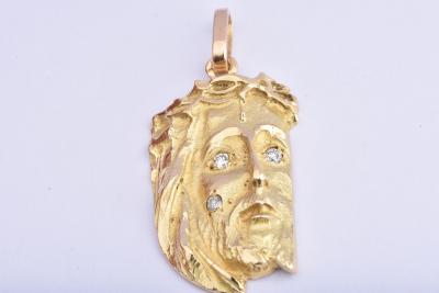 Pendentif diamants visage du Christ en or jaune 18 carats 2