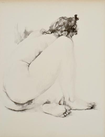 Jacqueline OBLIN - Femme nue assise #1  - Dessin original signé et daté 1992 2