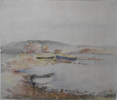 Charles TIMSIT - Paysage de bord de mer, 1934 - Aquarelle Signée 2