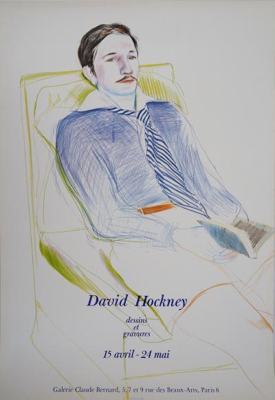 David HOCKNEY - Homme lisant un livre, 1975 - Affiche originale d’époque 2