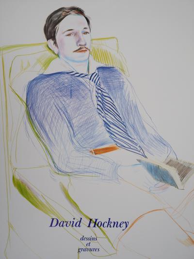 David HOCKNEY : Homme lisant un livre, 1975, Affiche originale d’époque 2