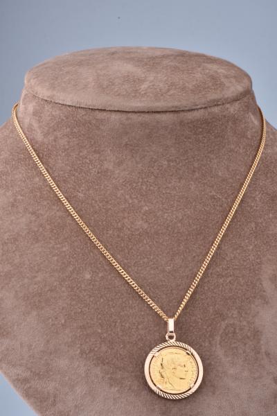 Pendentif médaille en or  jaune 18 carats, pièce de 20 Francs Coq datée de 1908 2