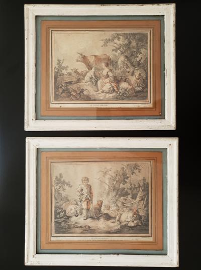 Gilles Demarteau d’après Jean-Baptiste Huet - La jeune bergère / Le jeune berger, XVIIIe siècle, Gravures 2