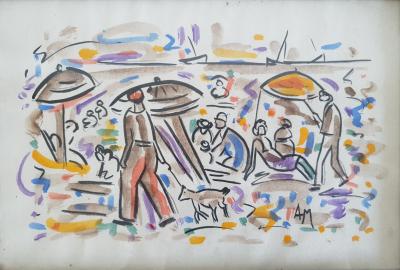 André Maurice - St Tropez / La Plage, vers 1960, Deux Aquarelles signées 2