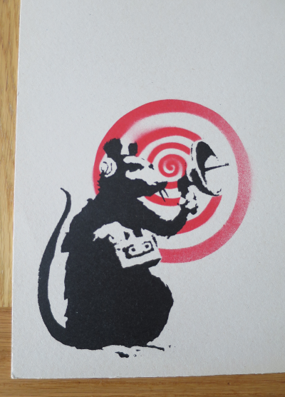 BANKSY - Dirty Funker white Red carton gris, Sérigraphie sur pochette Vinyle et Vynil 2