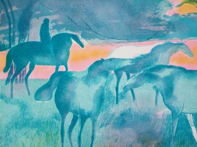Paul GUIRAMAND : Les chevaux au coucher de soleil - Lithographie Originale Signée 2