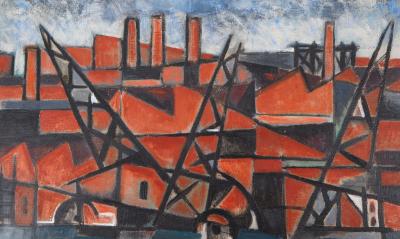 Lino MELANO : Docks et Manufactures - Huile sur toile, Signée, 1956 2
